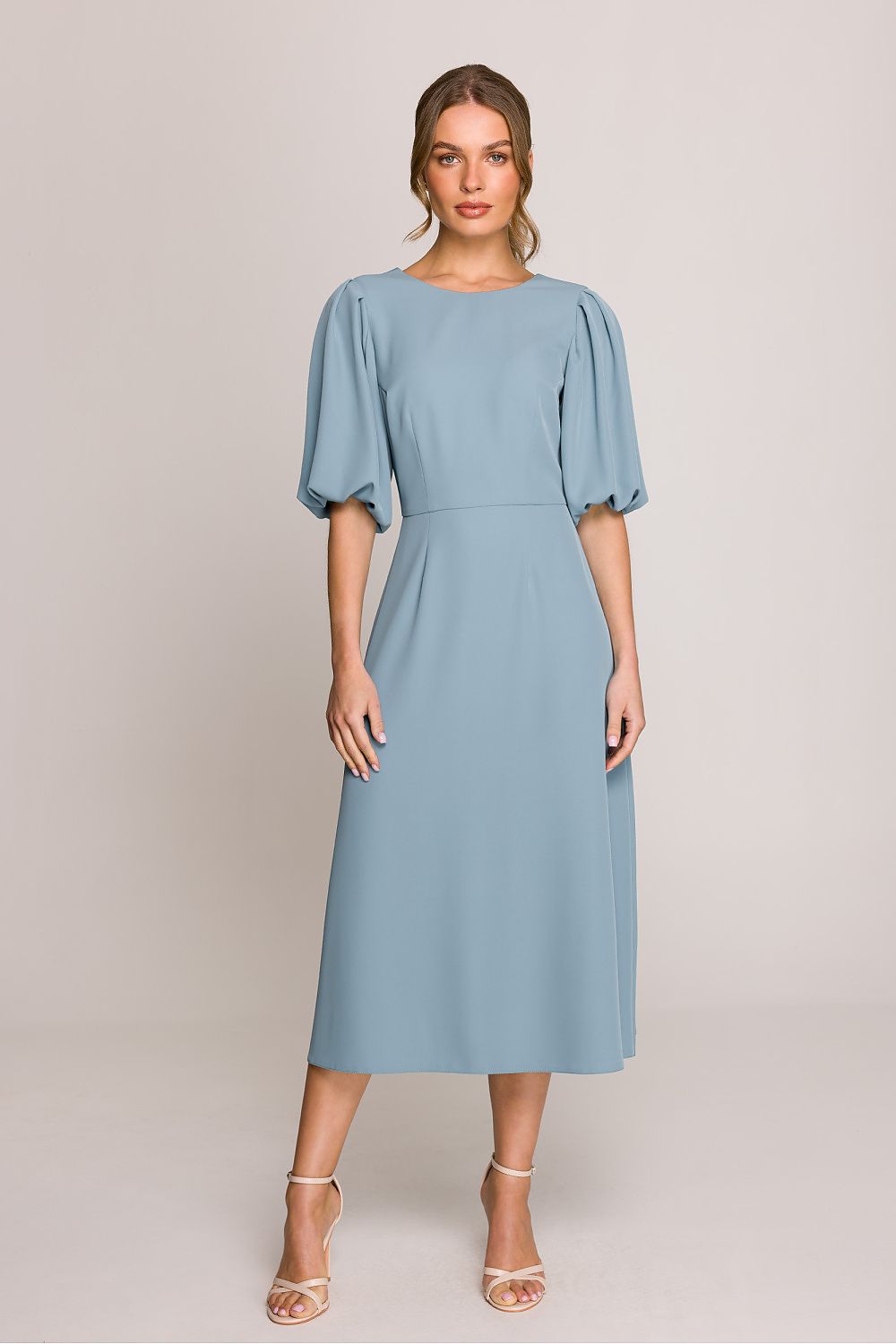 Dagkjole Stylove til dame fra MS StyleHaven, laget av polyester; Elastan-1, farge beige, størrelse XL, med 3-4; short ermer, perfekt til casual; dress