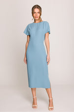 Dagkjole Stylove til dame fra MS StyleHaven, laget av polyester; Elastan-1, farge Blå, størrelse s, med short ermer, midi lengde, kjolestil sheath; a-line, perfekt til casual; dress