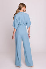 Jumpsuit / Stylove til dame fra MS StyleHaven, laget av polyester, farge Blå, størrelse M, med short ermer, perfekt til casual; dress