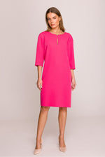 Dagkjole Stylove til dame fra MS StyleHaven, laget av polyester; Viskose, farge Rosa, størrelse s, med lang ermer, knee-1; short lengde, kjolestil a-line, perfekt til casual; dress