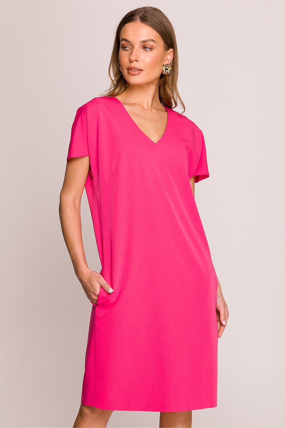 Dagkjole Stylove til dame fra MS StyleHaven, laget av polyester; Viskose, farge Rosa, størrelse s, med short ermer, knee-1 lengde, kjolestil a-line, perfekt til casual; dress