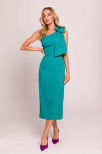 En skulder Cocktailkjole - Moe til dame fra MS StyleHaven, laget av polyester, farge Grønn, størrelse s, med sleeveless ermer, midi lengde, kjolestil pencil, perfekt til dress