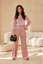 Elsa Satin Wide-Leg Pants by Roco Fashion fra MS StyleHaven, størrelse 34, med short, bukselengde long, kjolelengde mini, kjolestil wrap; a-line