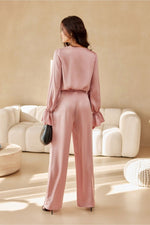 Elsa Satin Wide-Leg Pants by Roco Fashion fra MS StyleHaven, størrelse 38, med short, bukselengde long, kjolelengde mini, kjolestil wrap; a-line