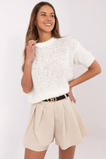Short sleeve sweater Italy Moda fra MS StyleHaven, størrelse one-size-fits-all, med short, bukselengde long, kjolelengde midi, kjolestil wrap