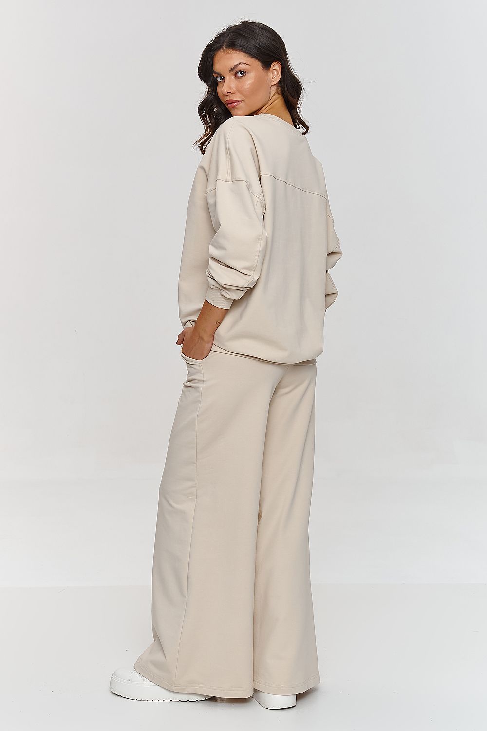 Sett Makadamia til dame fra MS StyleHaven, laget av Bomull; Elastan-1, farge beige, størrelse 38, med short ermer, perfekt til casual; dress