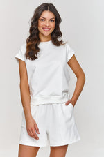 Sett Makadamia til dame fra MS StyleHaven, laget av Bomull, farge beige, størrelse 36, med sleeveless ermer, perfekt til casual; dress