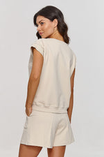 Sett Makadamia til dame fra MS StyleHaven, laget av Bomull, farge beige 2, størrelse 38, med sleeveless ermer, perfekt til casual; dress