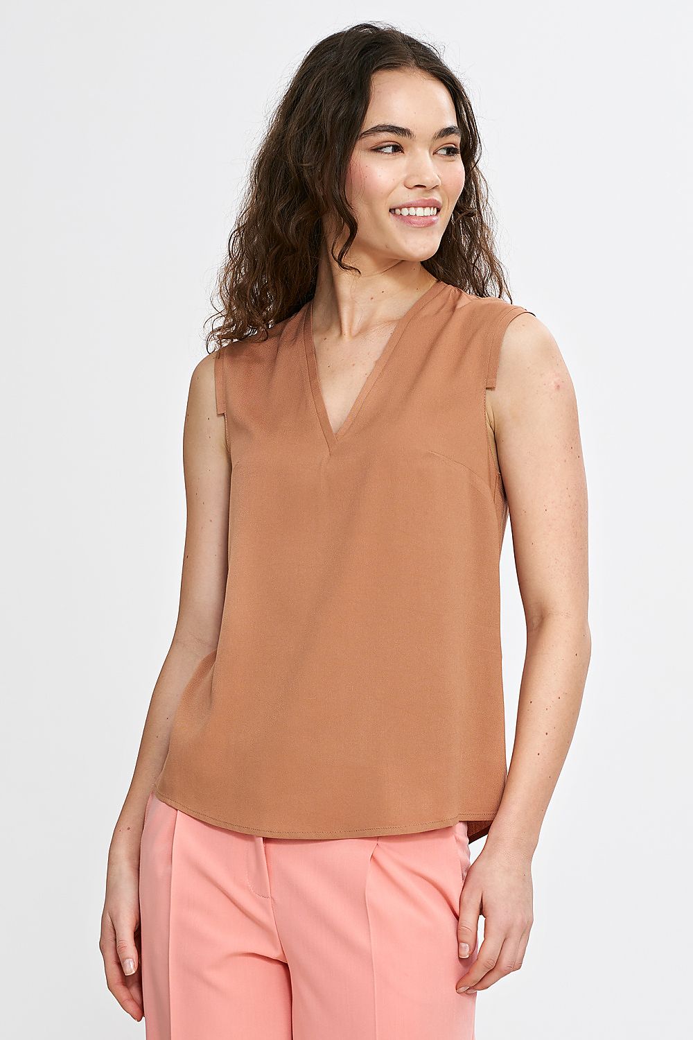 Bluse Nife til dame fra MS StyleHaven, laget av Viskose, farge Brun, størrelse 42, med sleeveless; 3-4 ermer, perfekt til casual; dress