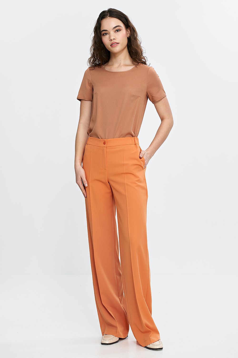 Bukser Nife til dame fra MS StyleHaven, laget av polyester; Viskose, farge Oransje, størrelse 38, med sleeveless ermer, perfekt til casual; dress