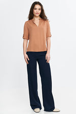 Stilfull Bluse - Nife til dame fra MS StyleHaven, laget av Viskose, farge Brun, størrelse 38, med 45720 ermer, perfekt til casual; dress