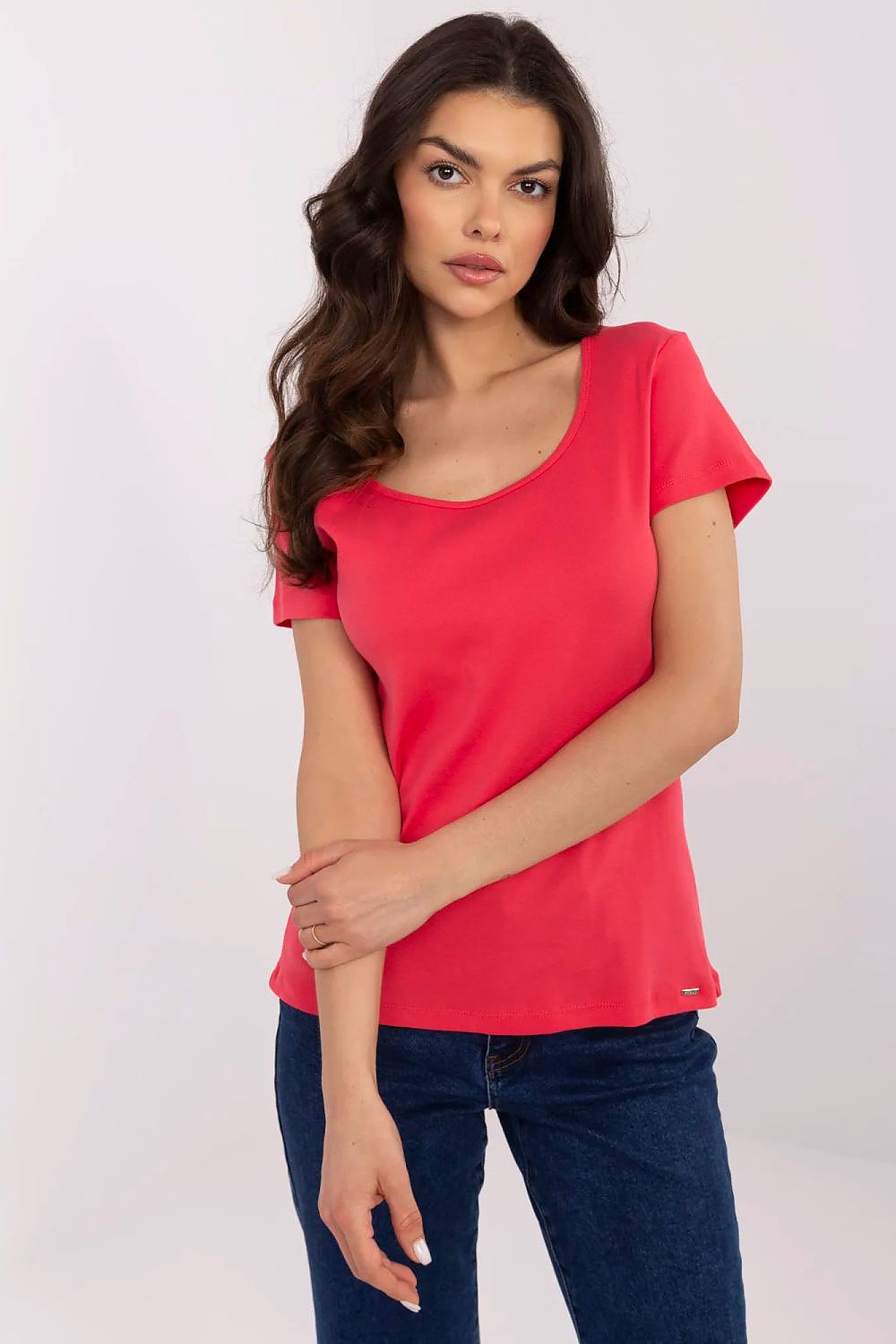T-skjorte Relevance til dame fra MS StyleHaven, laget av Bomull; Elastan-1, farge Rosa, størrelse S/M, med short ermer, perfekt til dress