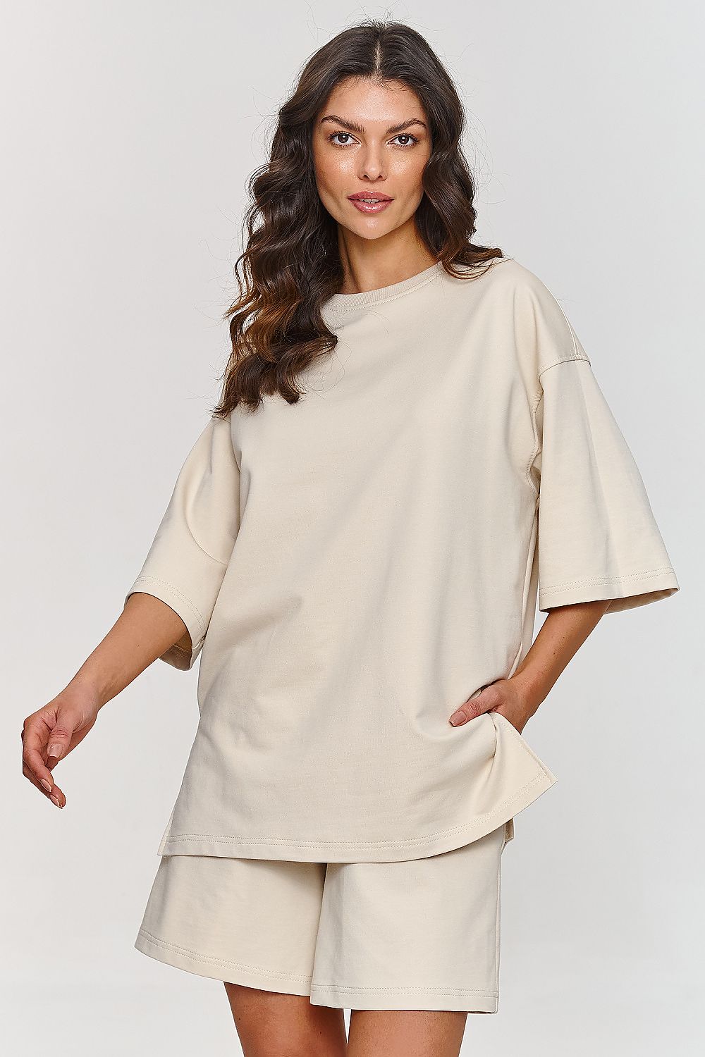 Sett Makadamia til dame fra MS StyleHaven, laget av Bomull; Elastan-1, farge beige, størrelse 36, med sleeveless ermer, perfekt til casual; dress