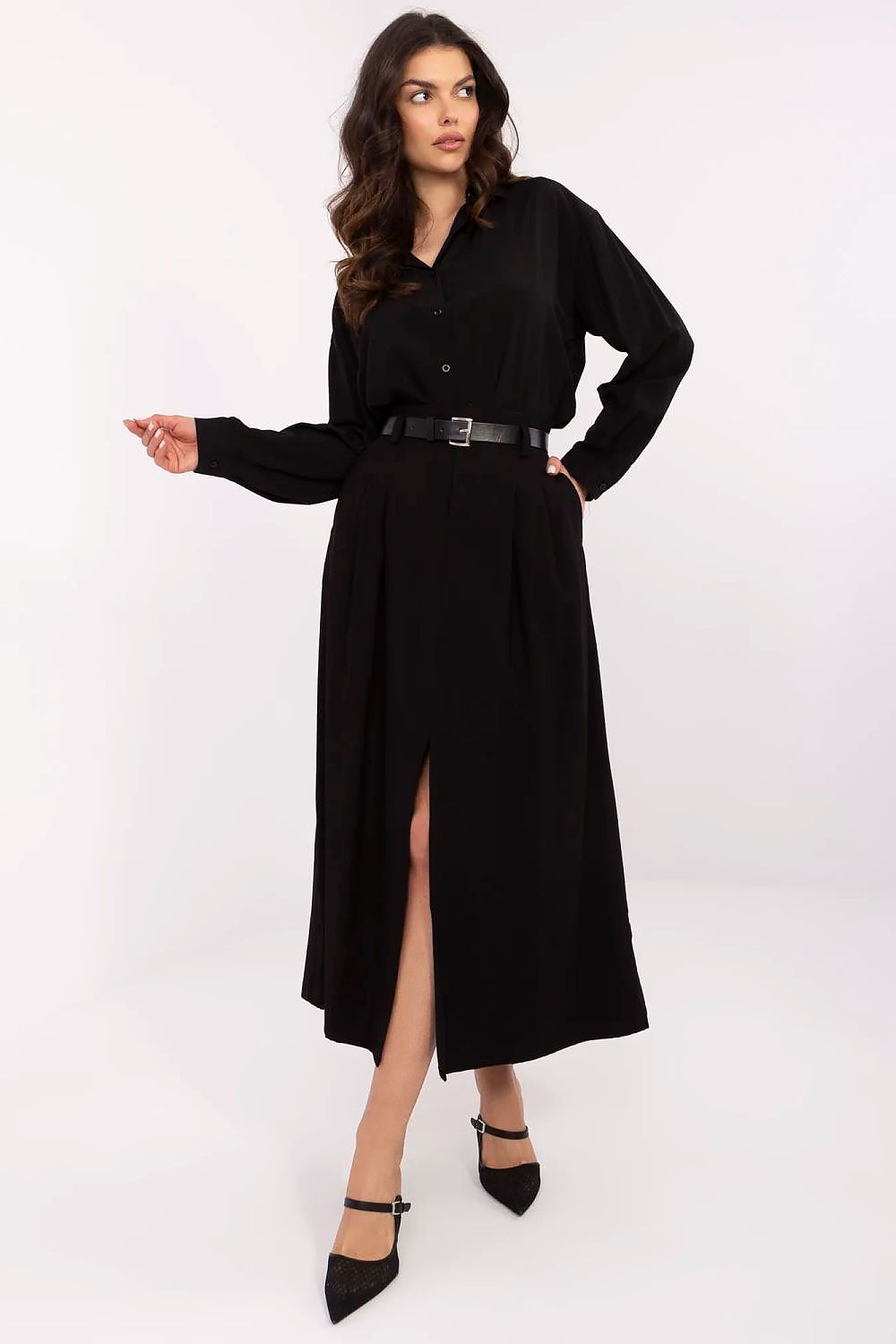 Skjørt NM til dame fra MS StyleHaven, laget av polyester; Viskose, farge Svart, størrelse S/M, med short ermer, midi lengde, perfekt til casual; dress