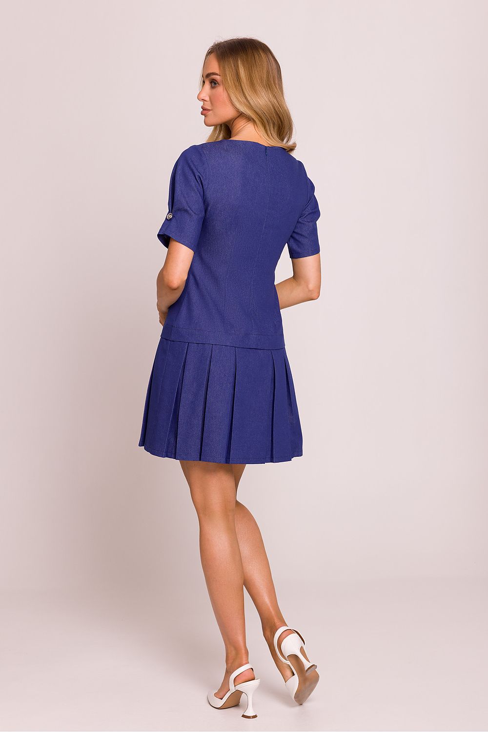Minikjole - Moe til dame fra MS StyleHaven, laget av Bomull; polyester, farge Blå, størrelse M, med short ermer, perfekt til dress