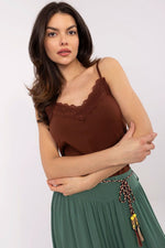 Topp Sublevel til dame fra MS StyleHaven, laget av Bomull, farge Brun, størrelse s, med sleeveless ermer