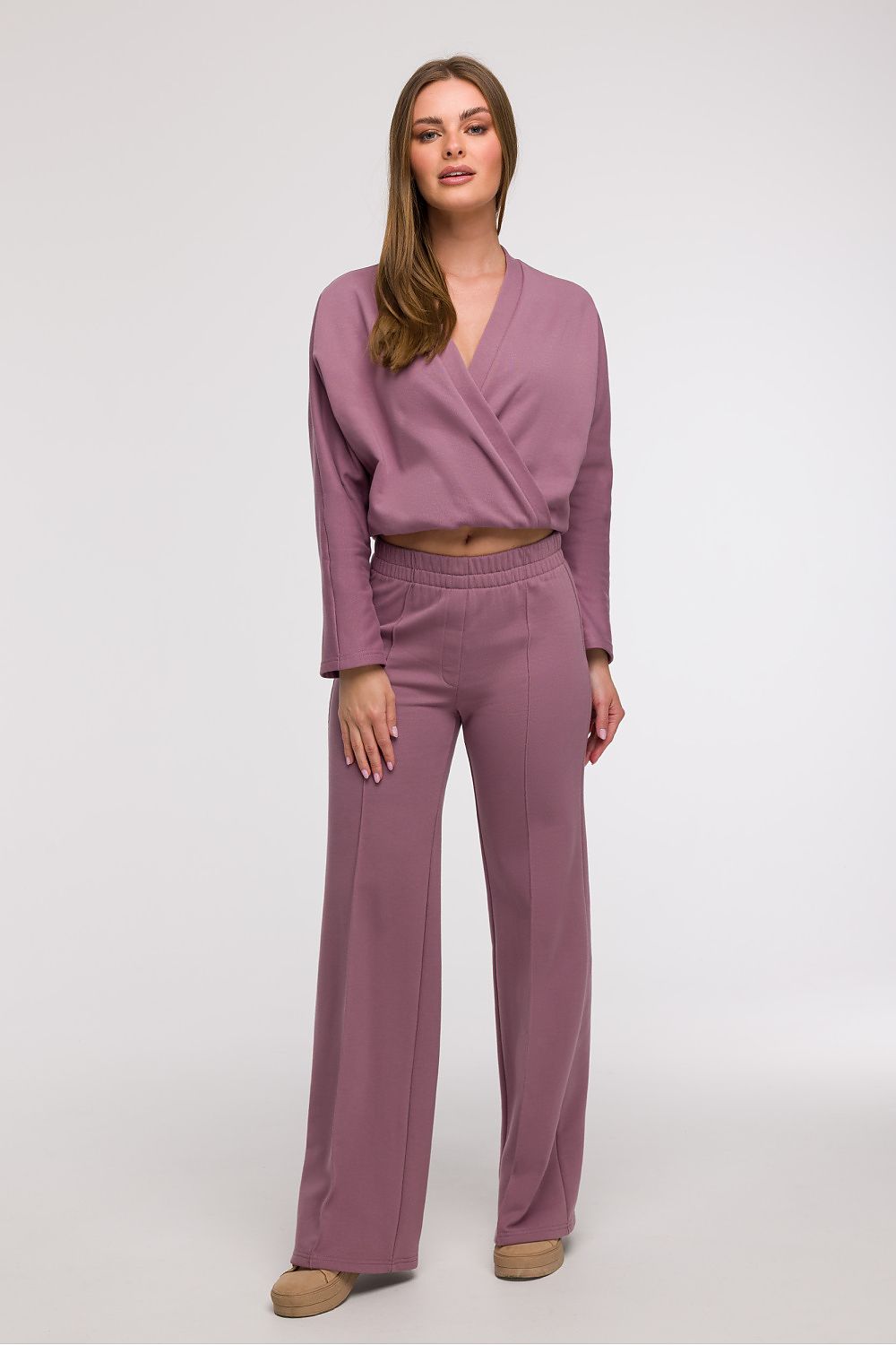 Uanstrengt Grace - Joggebukse med vidde ben med frontsøm til dame fra MS StyleHaven, laget av Bomull; polyester, farge Fiolett, størrelse s, med 45720 ermer, bukselengde long, perfekt til dress