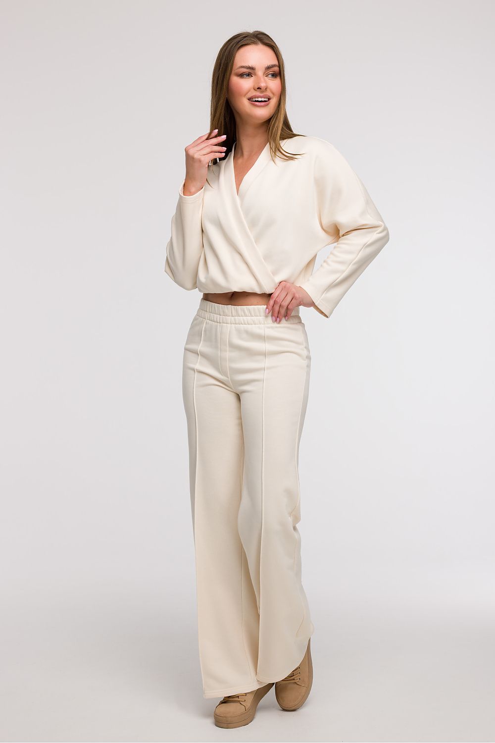 Uanstrengt Grace - Joggebukse med vidde ben med frontsøm til dame fra MS StyleHaven, laget av Bomull; polyester, farge Fiolett, størrelse L, med 45720 ermer, perfekt til dress