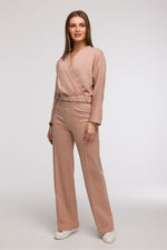 Uanstrengt Grace - Joggebukse med vidde ben med frontsøm til dame fra MS StyleHaven, laget av Bomull; polyester, farge beige, størrelse s, med 45720 ermer, perfekt til dress