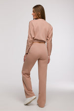 Uanstrengt Grace - Joggebukse med vidde ben med frontsøm til dame fra MS StyleHaven, laget av Bomull; polyester, farge beige, størrelse M, med 45720 ermer, perfekt til dress