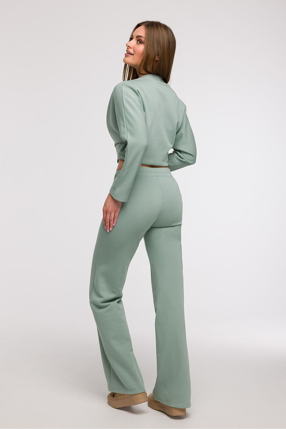 Uanstrengt Grace - Joggebukse med vidde ben med frontsøm til dame fra MS StyleHaven, laget av Bomull; polyester, farge beige, størrelse XL, med 45720 ermer, perfekt til dress