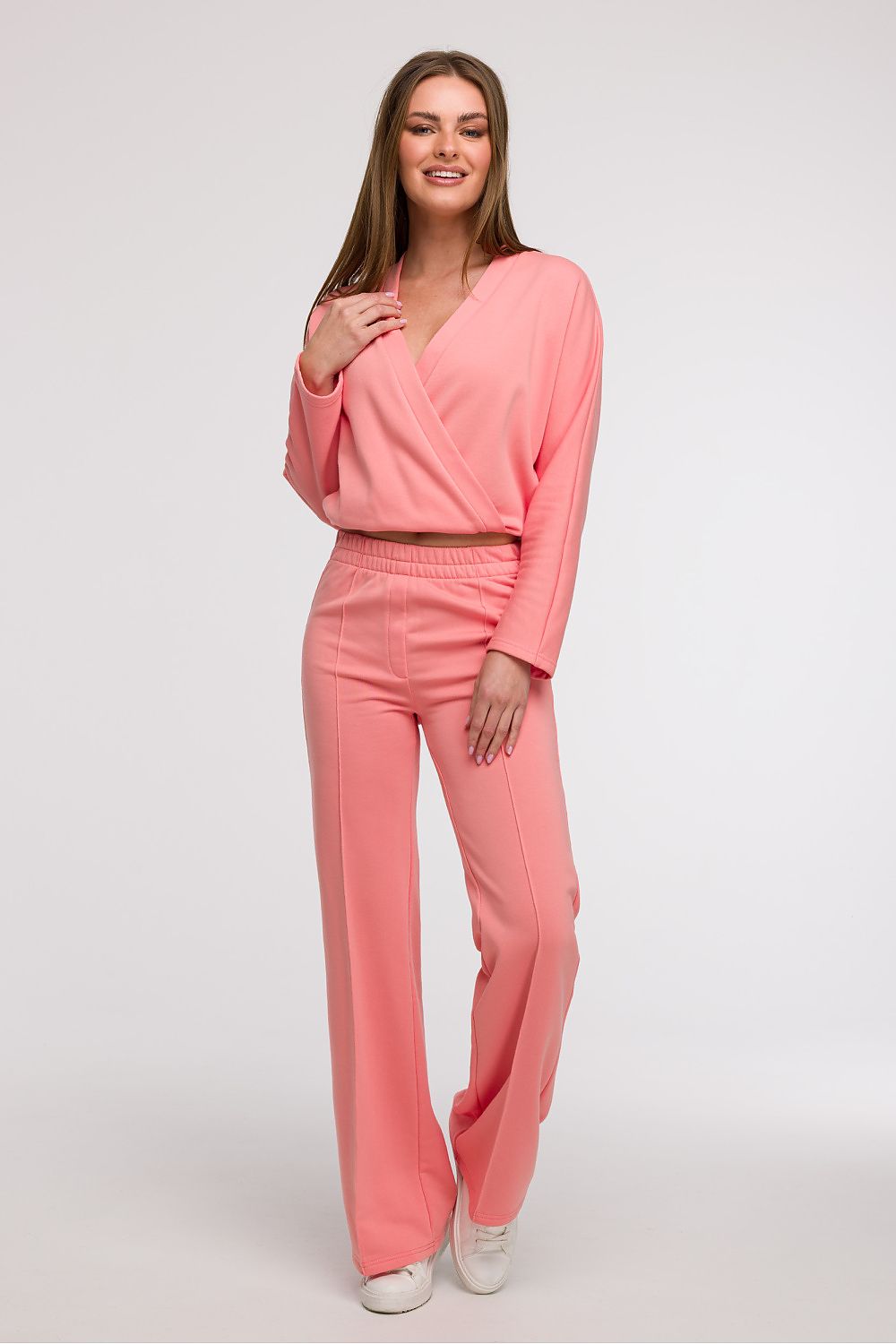 Uanstrengt Grace - Joggebukse med vidde ben med frontsøm til dame fra MS StyleHaven, laget av Bomull; polyester, farge beige 2, størrelse s, med 45720 ermer, perfekt til dress