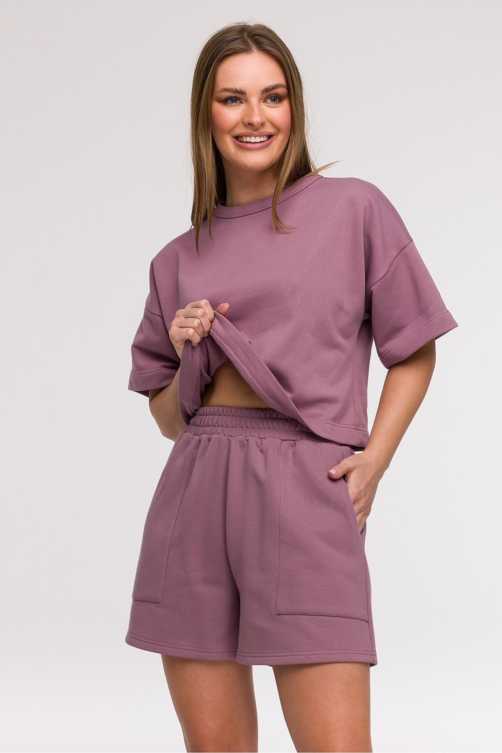 Shorts BeWear til dame fra MS StyleHaven, laget av Bomull; polyester, farge Fiolett, størrelse s, med long ermer, perfekt til dress