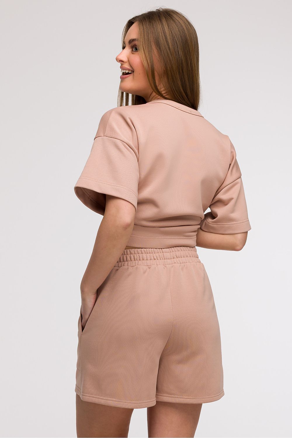 Shorts BeWear til dame fra MS StyleHaven, laget av Bomull; polyester, farge beige, størrelse M, med long ermer, perfekt til dress