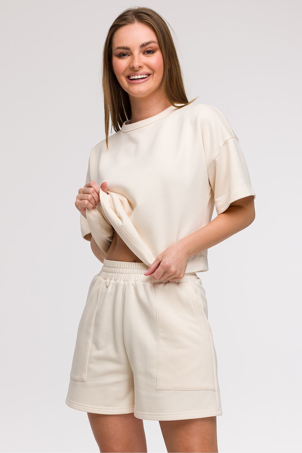 Shorts BeWear til dame fra MS StyleHaven, laget av Bomull; polyester, farge Grå, størrelse XL, med long ermer, perfekt til dress