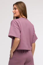 BeWear Loose Cropped Bluse til dame fra MS StyleHaven, laget av Bomull; polyester, farge Fiolett, størrelse 2XL/3XL, med short ermer, perfekt til casual; dress