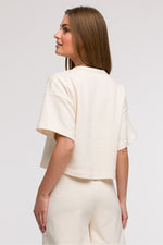 BeWear Loose Cropped Bluse til dame fra MS StyleHaven, laget av Bomull; polyester, farge beige, størrelse 2XL/3XL, med short ermer, perfekt til casual; dress