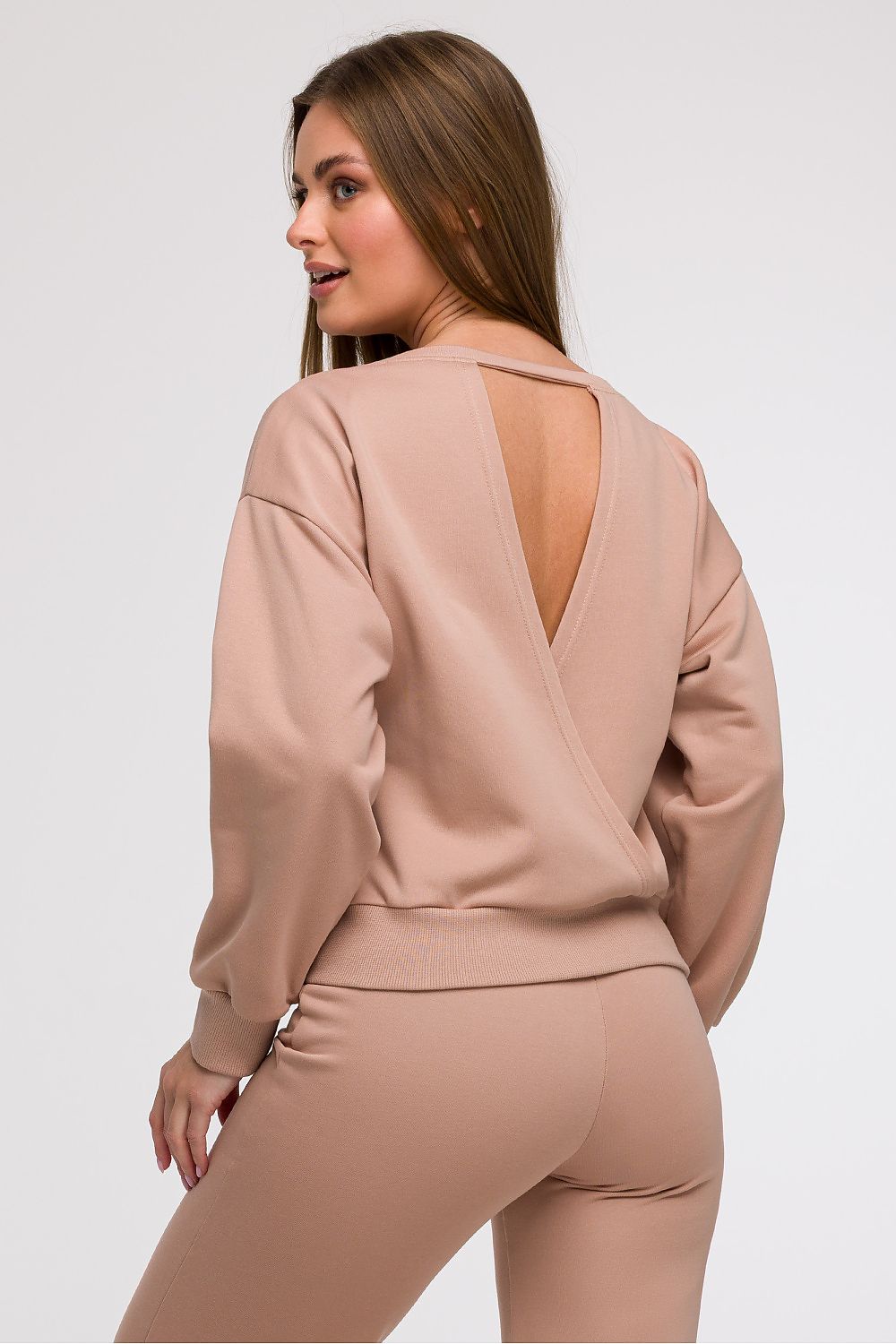 BeWear bluse med åpen rygg til dame fra MS StyleHaven, laget av Bomull; polyester, farge beige 2, størrelse s, med long ermer, perfekt til casual; dress