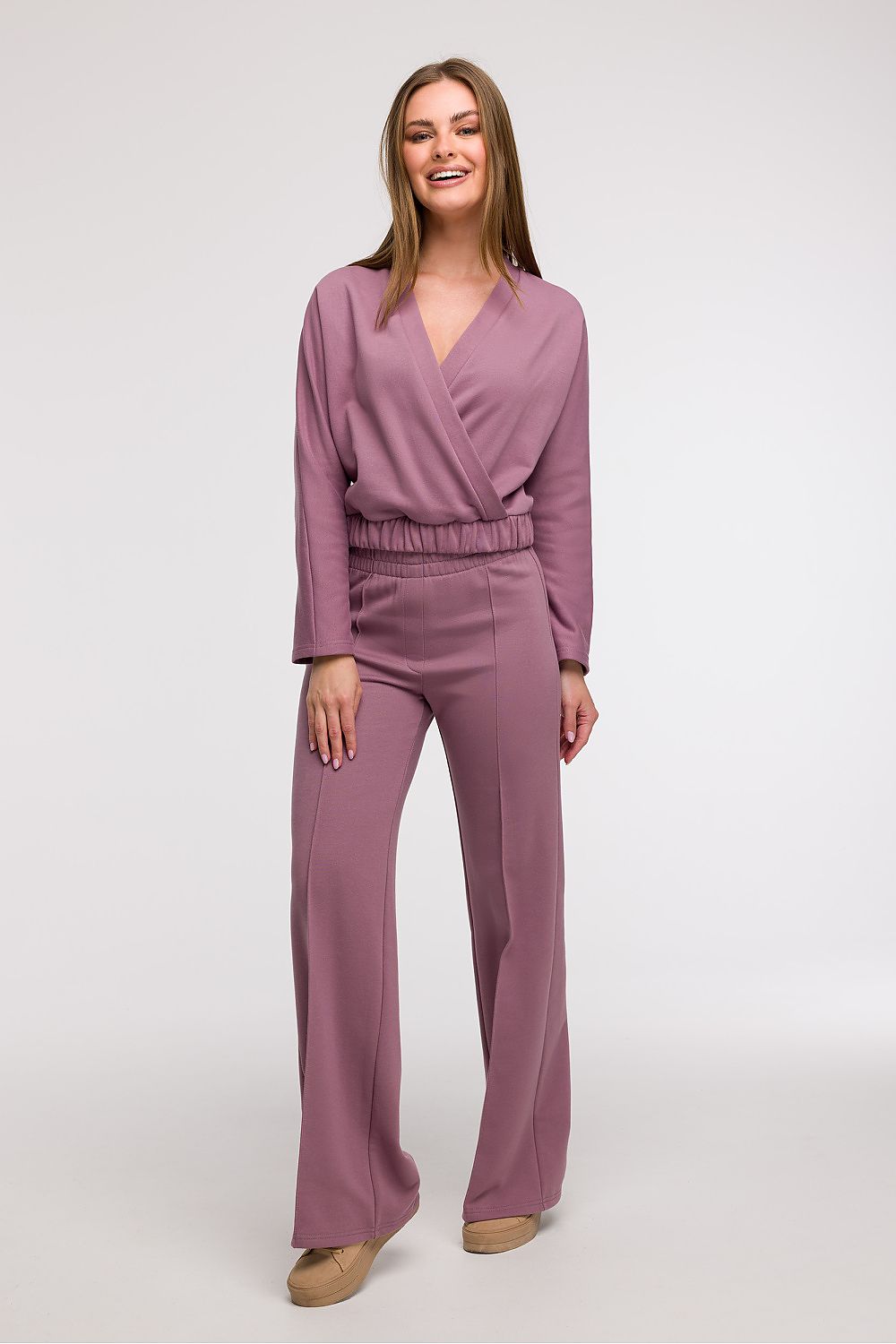 BeWear bluse i omslagsstil med flatterende passform til dame fra MS StyleHaven, laget av Bomull; polyester, farge Fiolett, størrelse M, med long ermer, perfekt til casual; dress