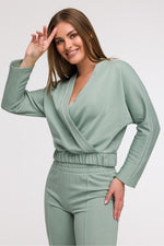 BeWear bluse i omslagsstil med flatterende passform til dame fra MS StyleHaven, laget av Bomull; polyester, farge beige 2, størrelse M, med long ermer, perfekt til casual; dress