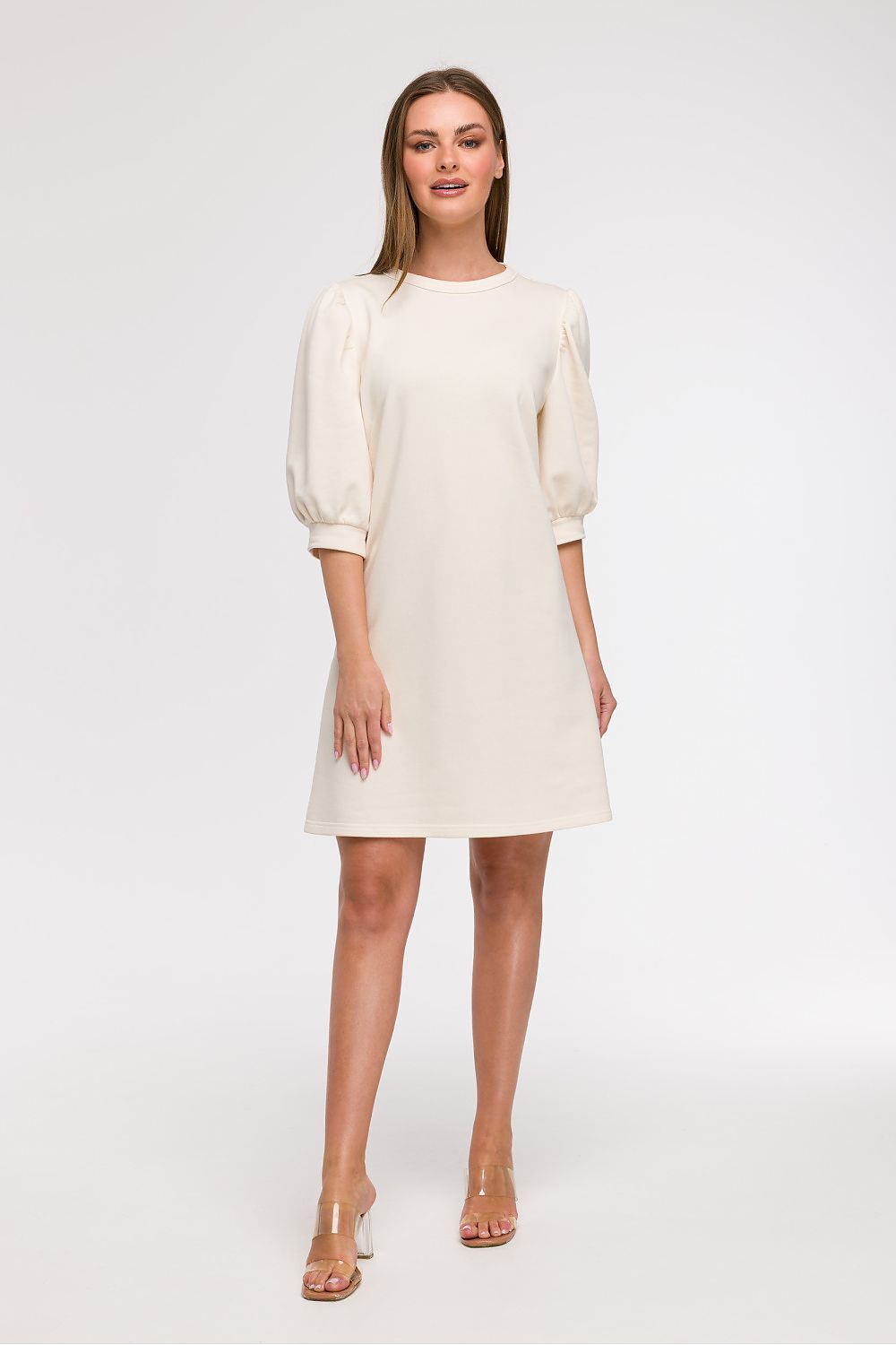 Løs Dagskjole - BeWear til dame fra MS StyleHaven, laget av Bomull; polyester, farge beige, størrelse L/XL, med 45720 ermer, perfekt til dress