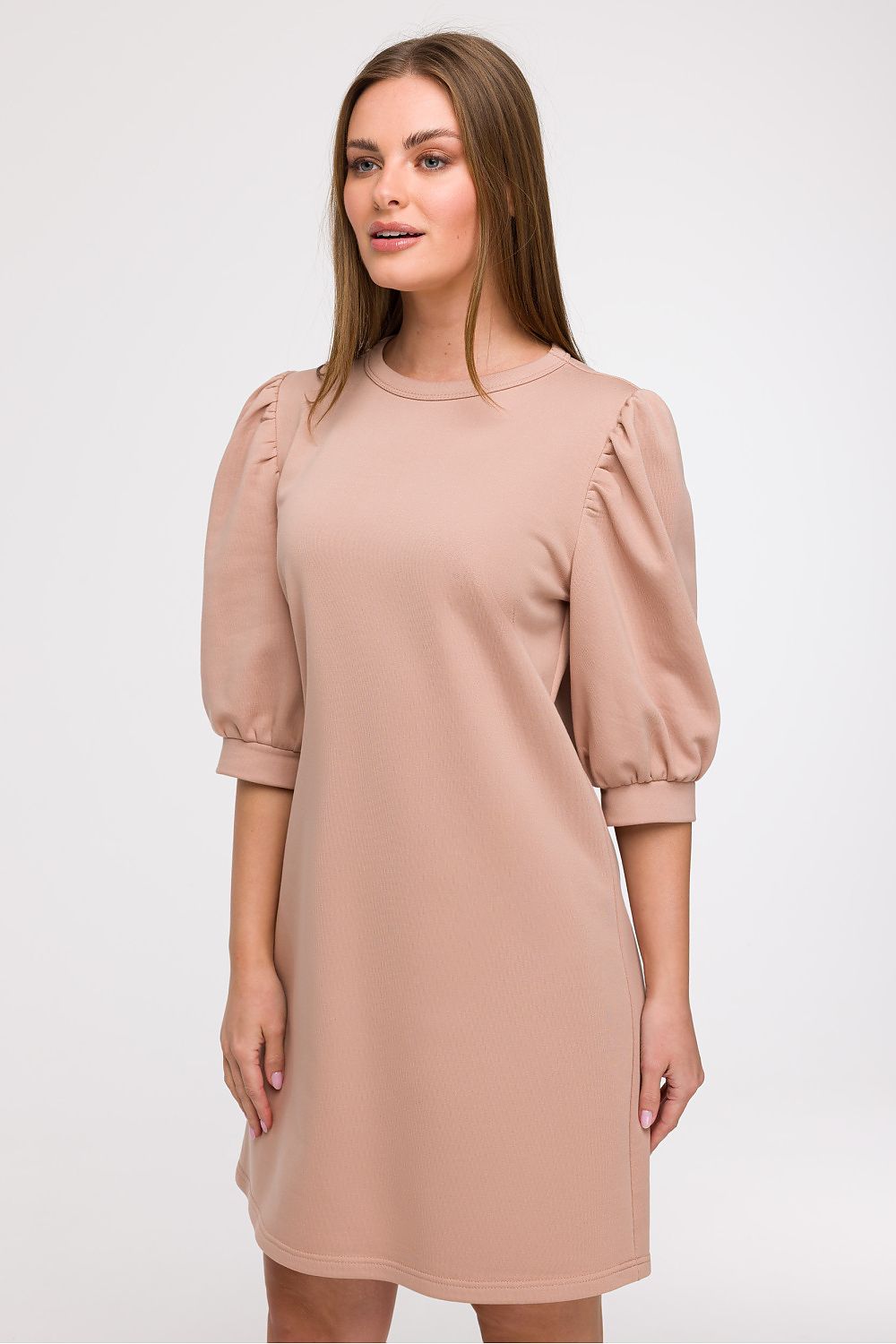 Løs Dagskjole - BeWear til dame fra MS StyleHaven, laget av Bomull; polyester, farge beige 2, størrelse S/M, med 45720 ermer, perfekt til dress