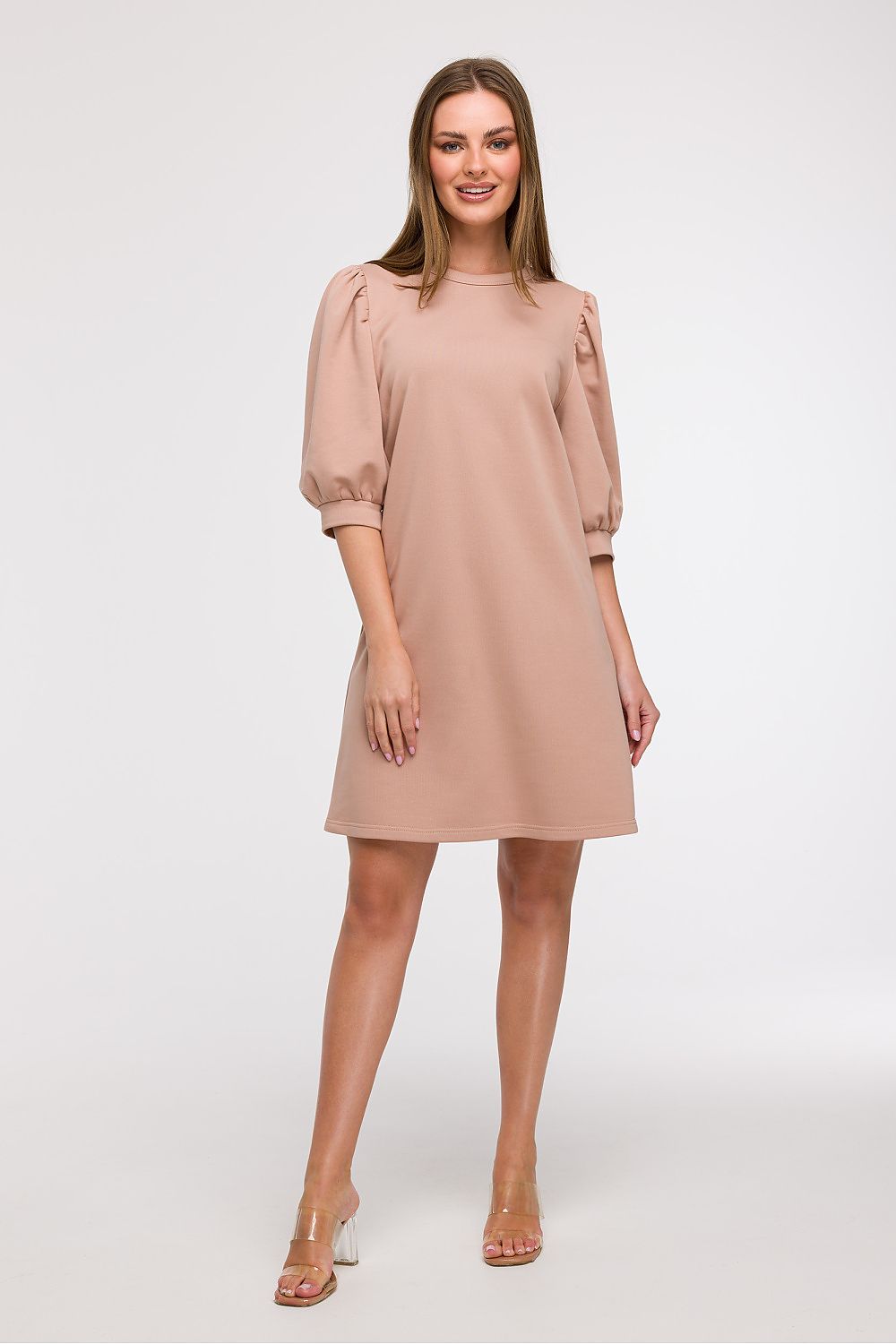 Løs Dagskjole - BeWear til dame fra MS StyleHaven, laget av Bomull; polyester, farge beige 2, størrelse L/XL, med 45720 ermer, perfekt til dress