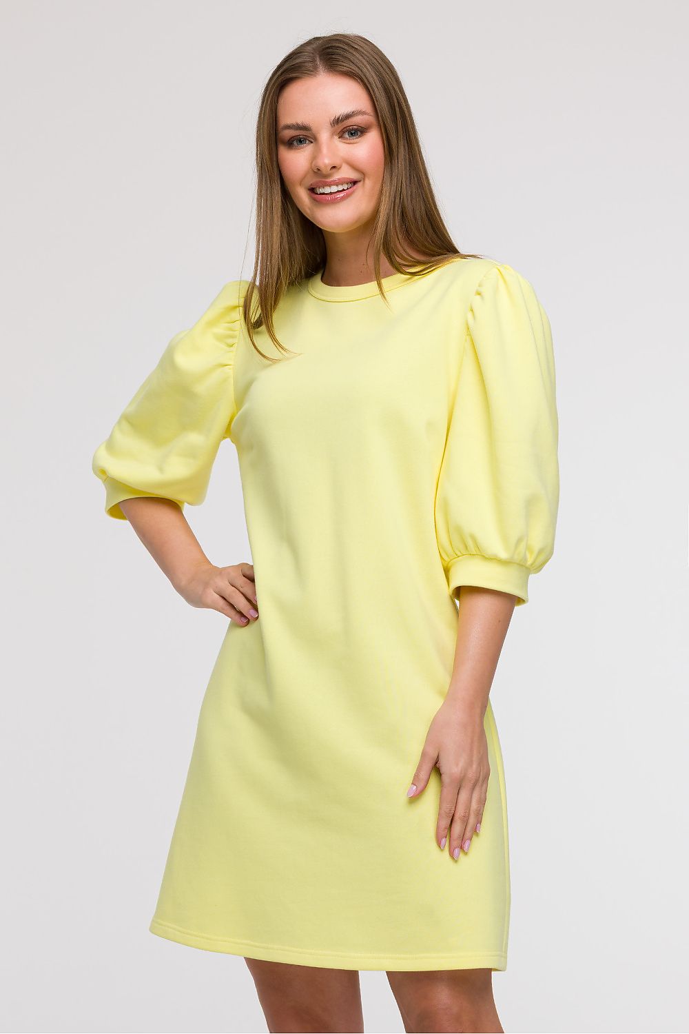 Løs Dagskjole - BeWear til dame fra MS StyleHaven, laget av Bomull; polyester, farge Gul, størrelse S/M, med 45720 ermer, perfekt til dress