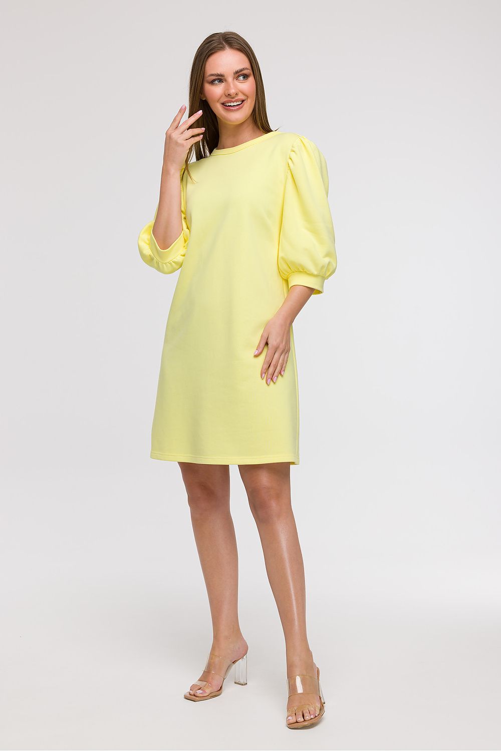 Løs Dagskjole - BeWear til dame fra MS StyleHaven, laget av Bomull; polyester, farge Gul, størrelse L/XL, med 45720 ermer, perfekt til dress