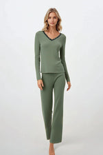 Pyjamas Momenti Per Me til dame fra MS StyleHaven, laget av Viskose, farge Grønn, størrelse s, med 45720 ermer, perfekt til casual; dress
