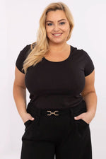 Plus size T-skjorte Relevance til dame fra MS StyleHaven, laget av Bomull, farge Svart, størrelse XXL, med short ermer, perfekt til dress