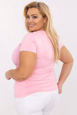 Plus size T-skjorte Relevance til dame fra MS StyleHaven, laget av Bomull, farge Rosa 3, størrelse XXL, med short ermer, perfekt til dress