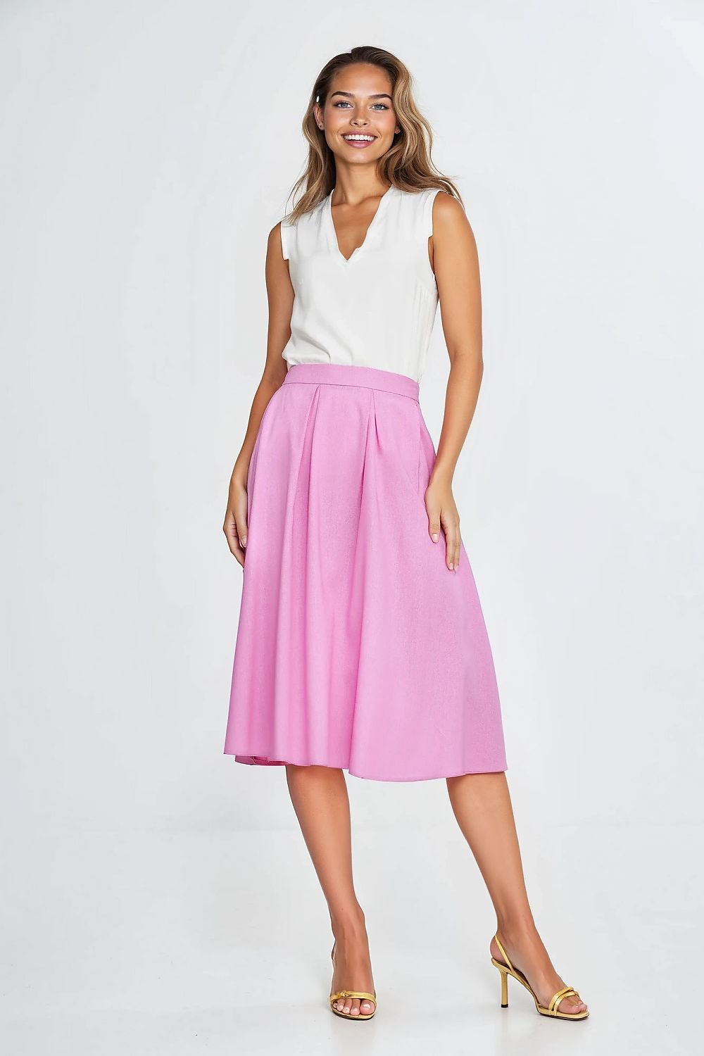 Skjørt Nife til dame fra MS StyleHaven, laget av rayon; Lin, farge Rosa, størrelse 36, med short ermer, midi lengde, perfekt til casual; dress