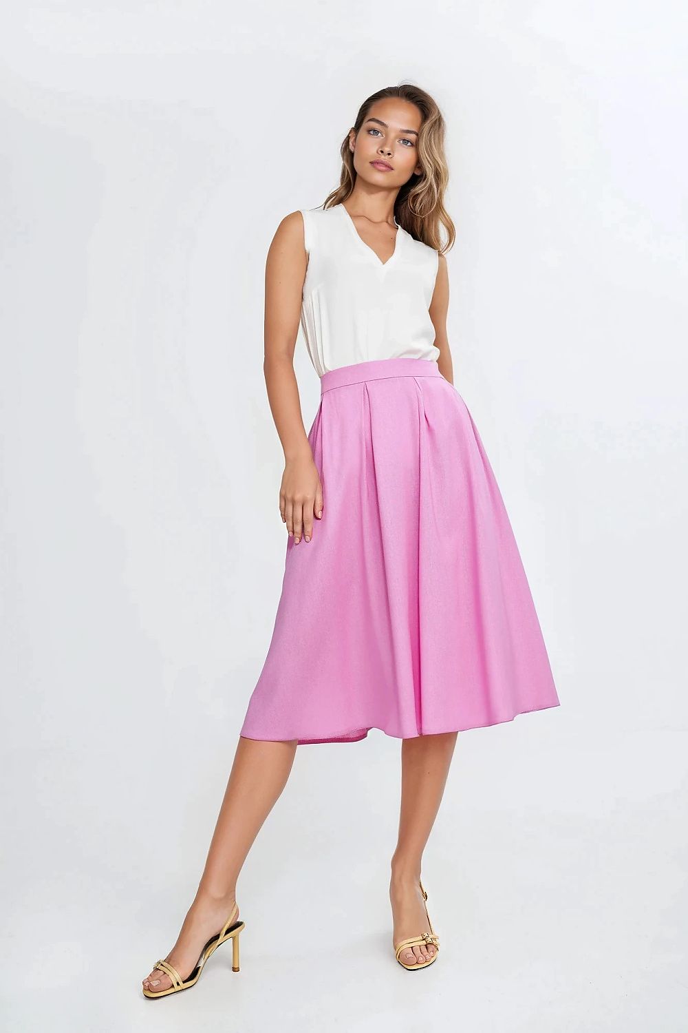 Skjørt Nife til dame fra MS StyleHaven, laget av rayon; Lin, farge Rosa, størrelse 38, med short ermer, perfekt til casual; dress