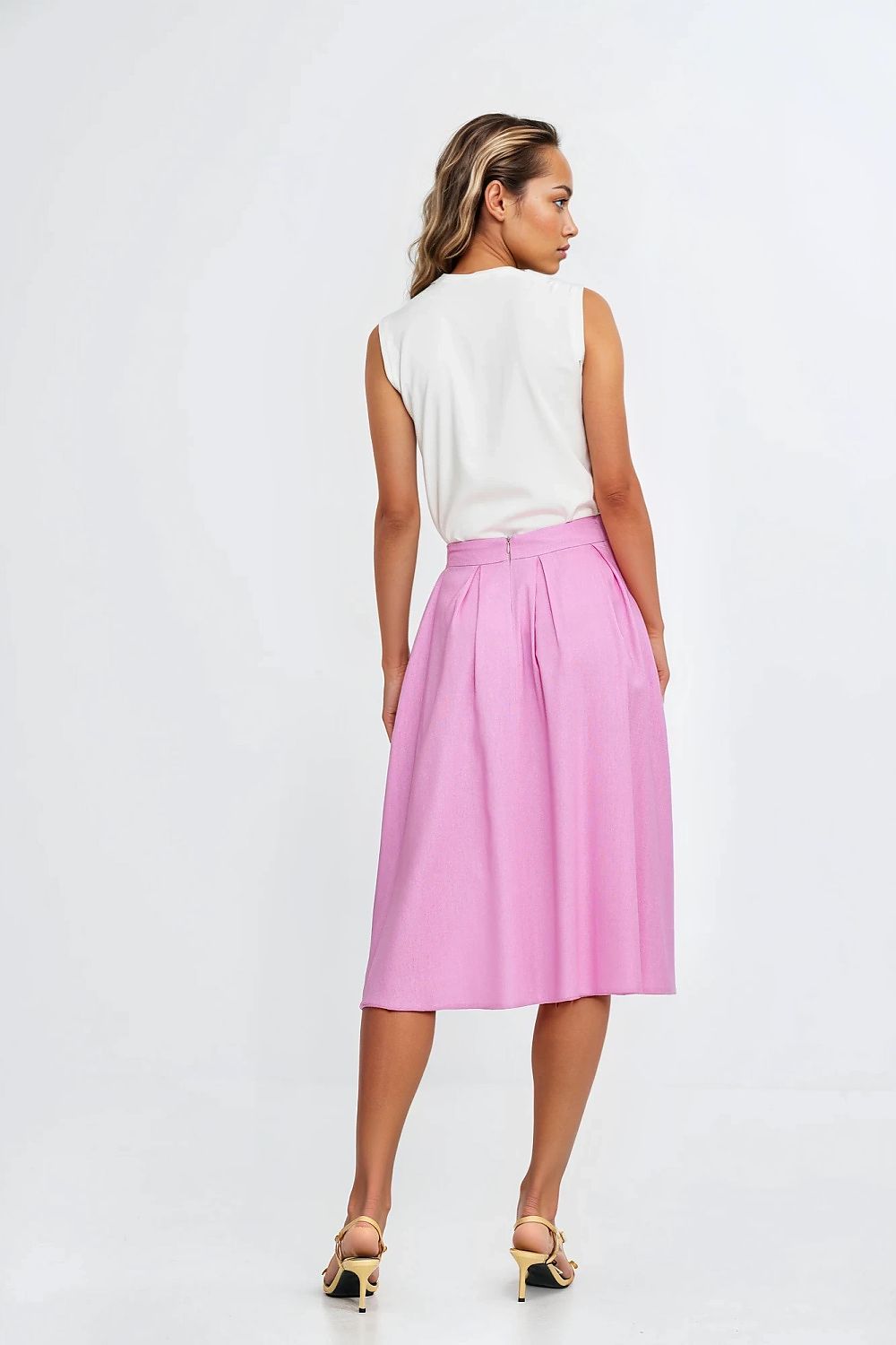 Skjørt Nife til dame fra MS StyleHaven, laget av rayon; Lin, farge Rosa, størrelse 40, med short ermer, perfekt til casual; dress