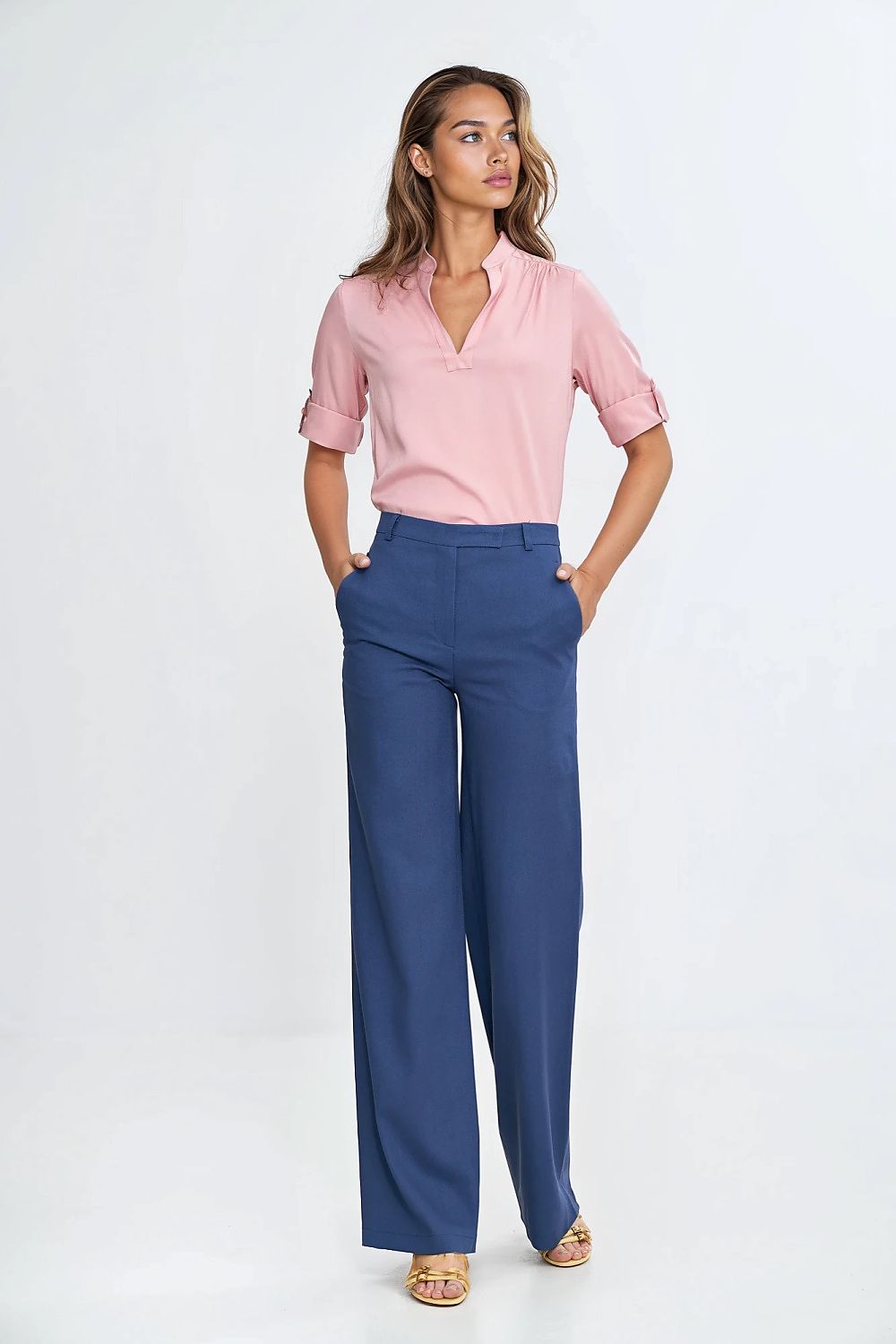 Damebukser Nife til dame fra MS StyleHaven, laget av rayon, farge Blå 2, størrelse 36, med 45720 ermer, perfekt til casual; dress
