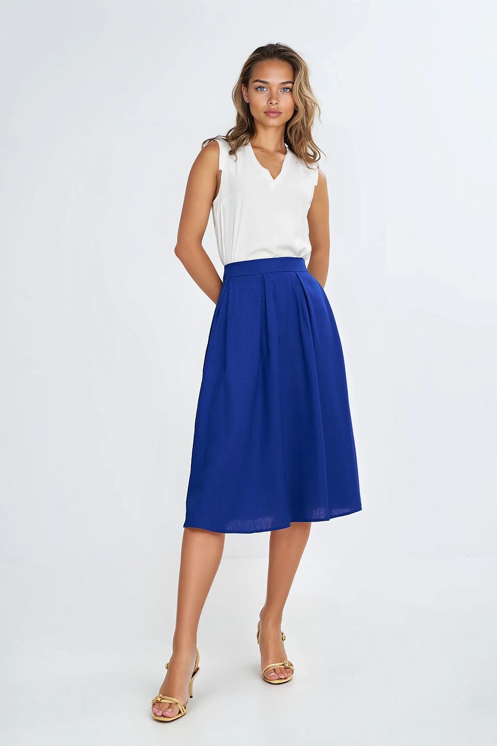 Bluse Nife til dame fra MS StyleHaven, laget av Viskose, farge beige, størrelse 38, med sleeveless; 3-4 ermer, perfekt til casual; dress