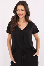 Bluse Sublevel til dame fra MS StyleHaven, laget av Bomull, farge Svart, størrelse s, med short ermer, perfekt til casual; dress
