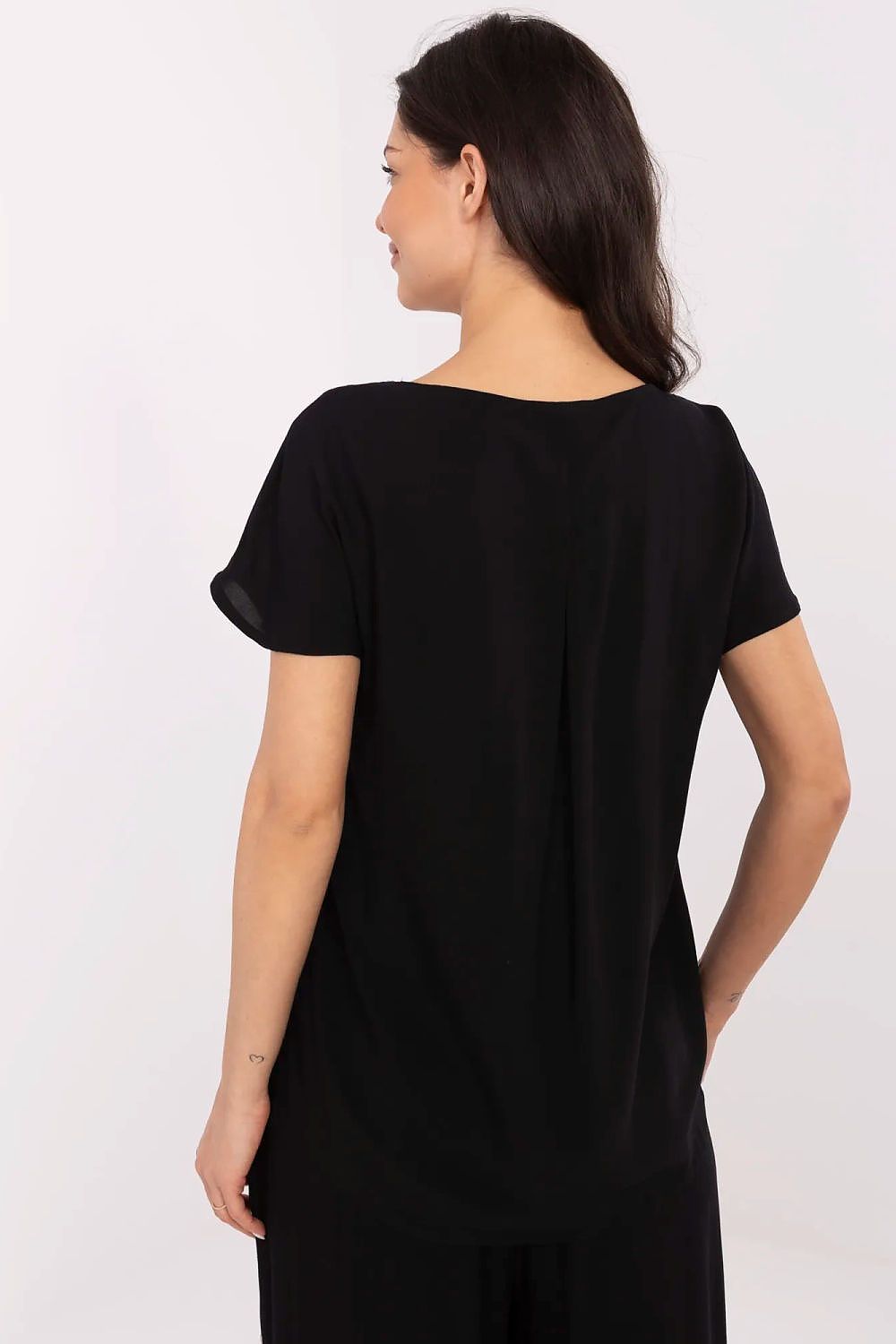 Bluse Sublevel til dame fra MS StyleHaven, laget av Bomull, farge Svart, størrelse L, med short ermer, perfekt til casual; dress