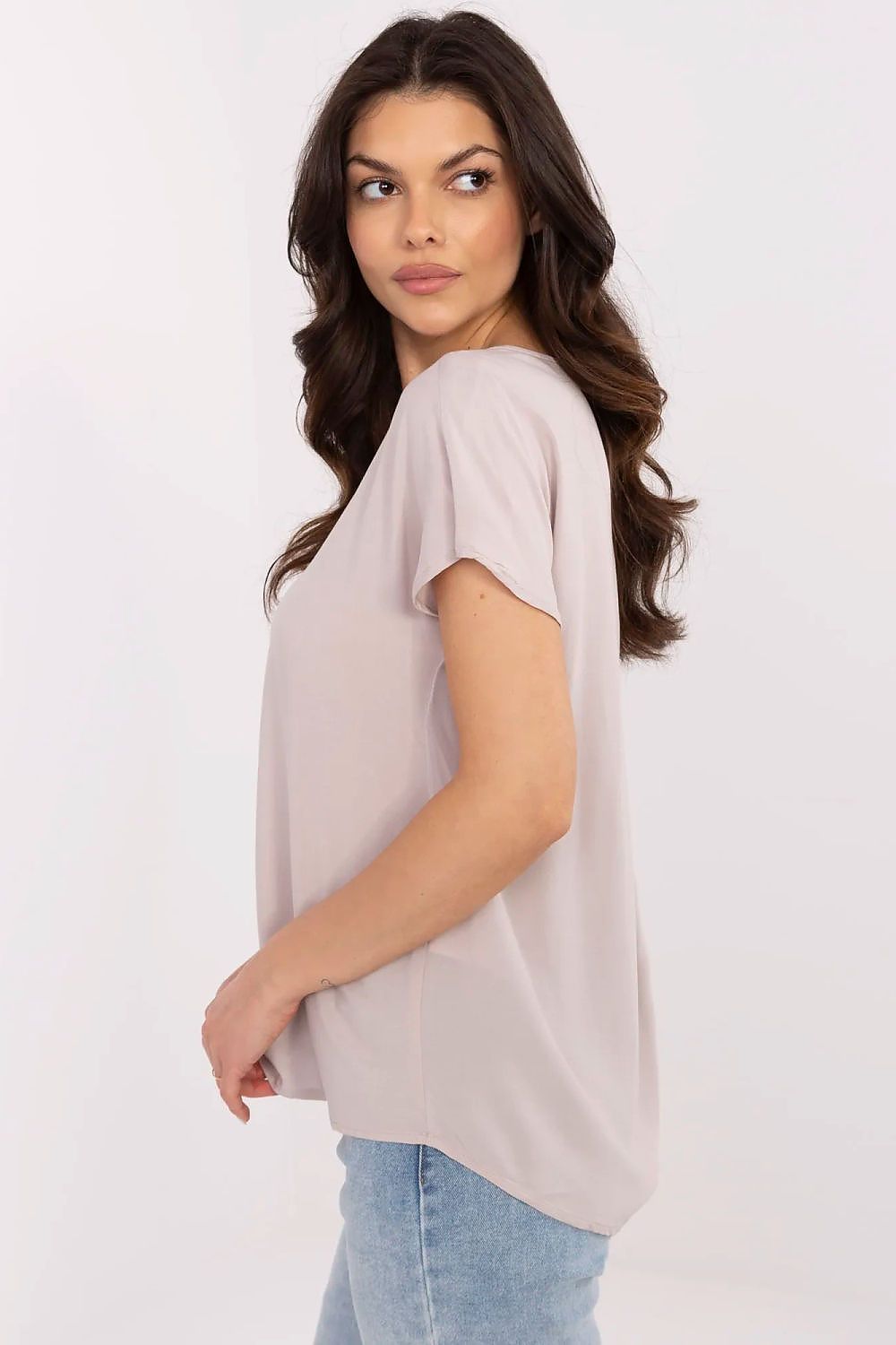 Bluse Sublevel til dame fra MS StyleHaven, laget av Bomull, farge beige, størrelse s, med short ermer, perfekt til casual; dress